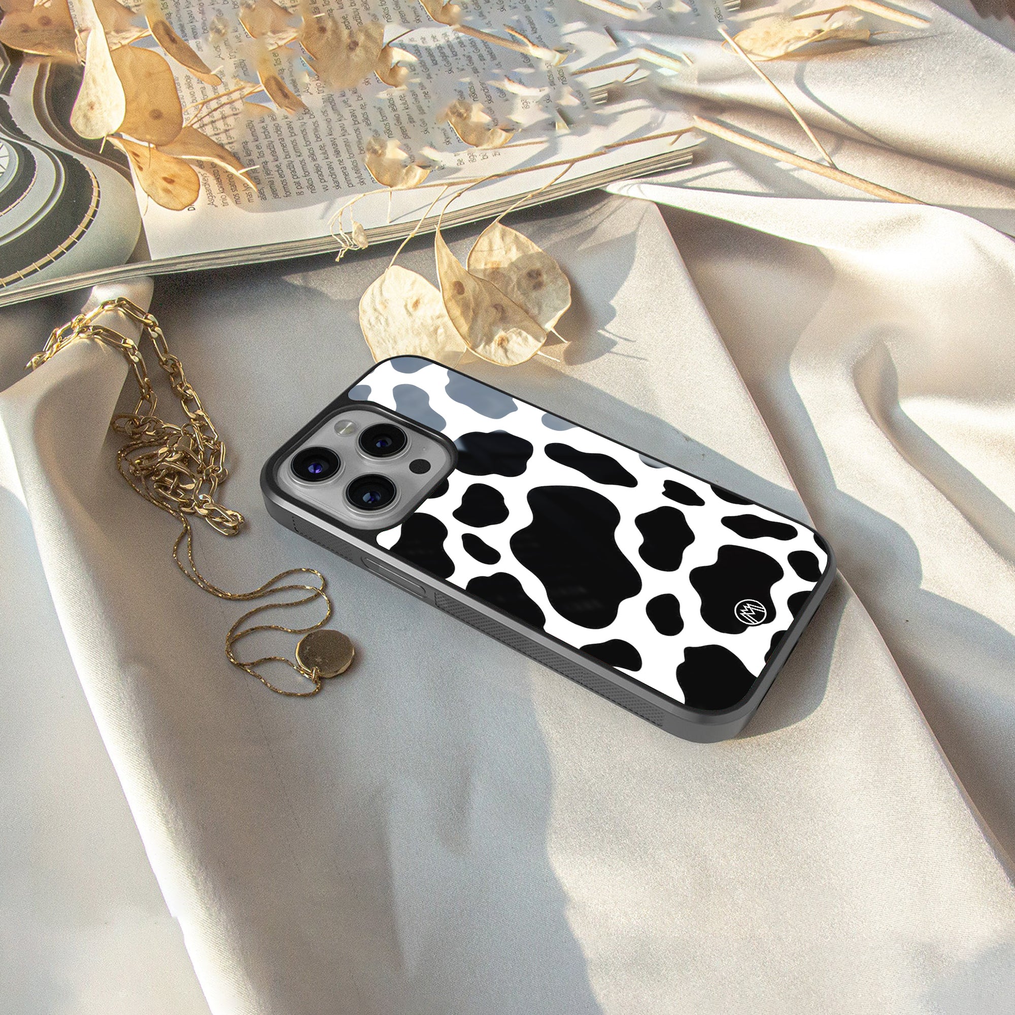 cow fur back phone cover | glass case for iphone 16 plus