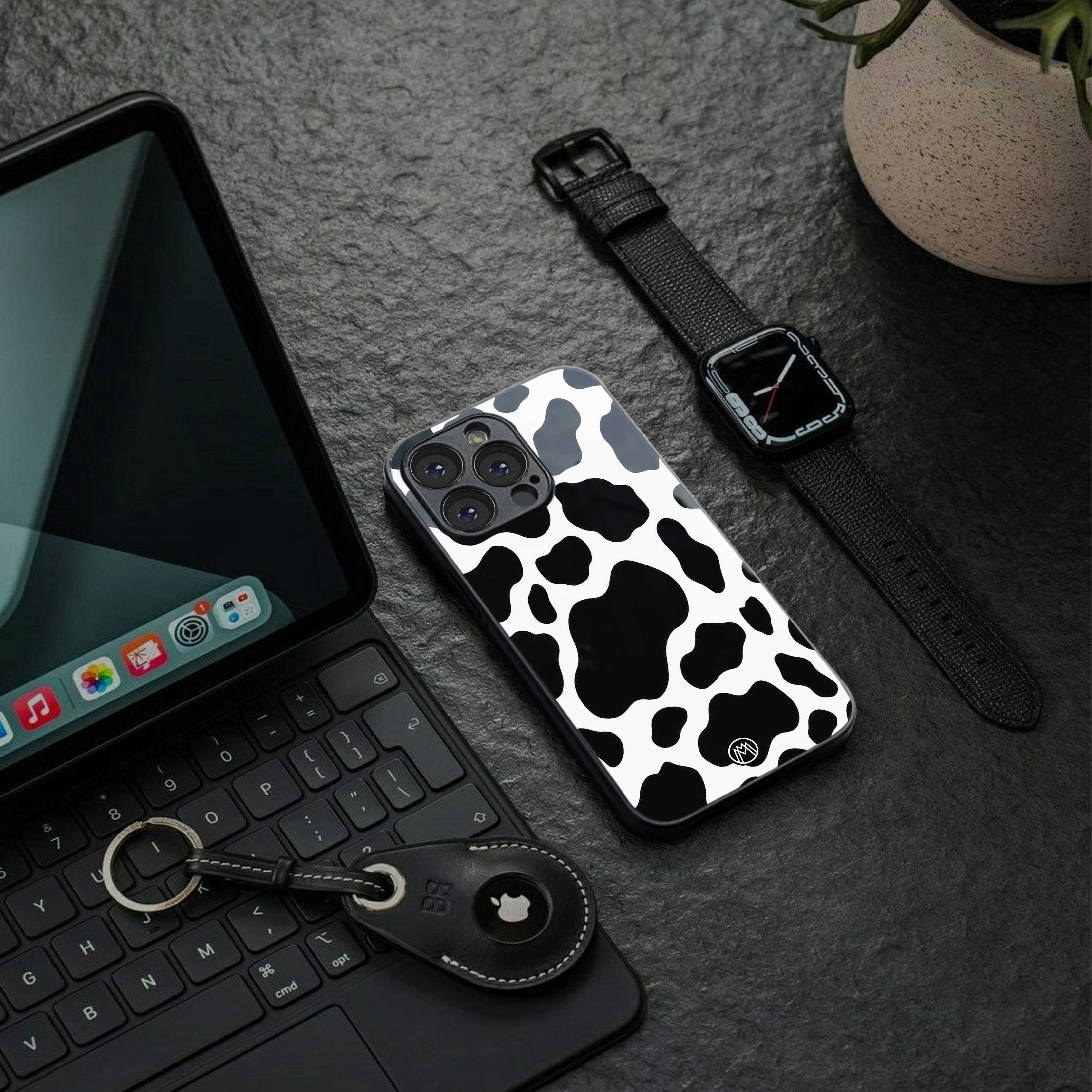 cow fur back phone cover | glass case for iphone 13 pro