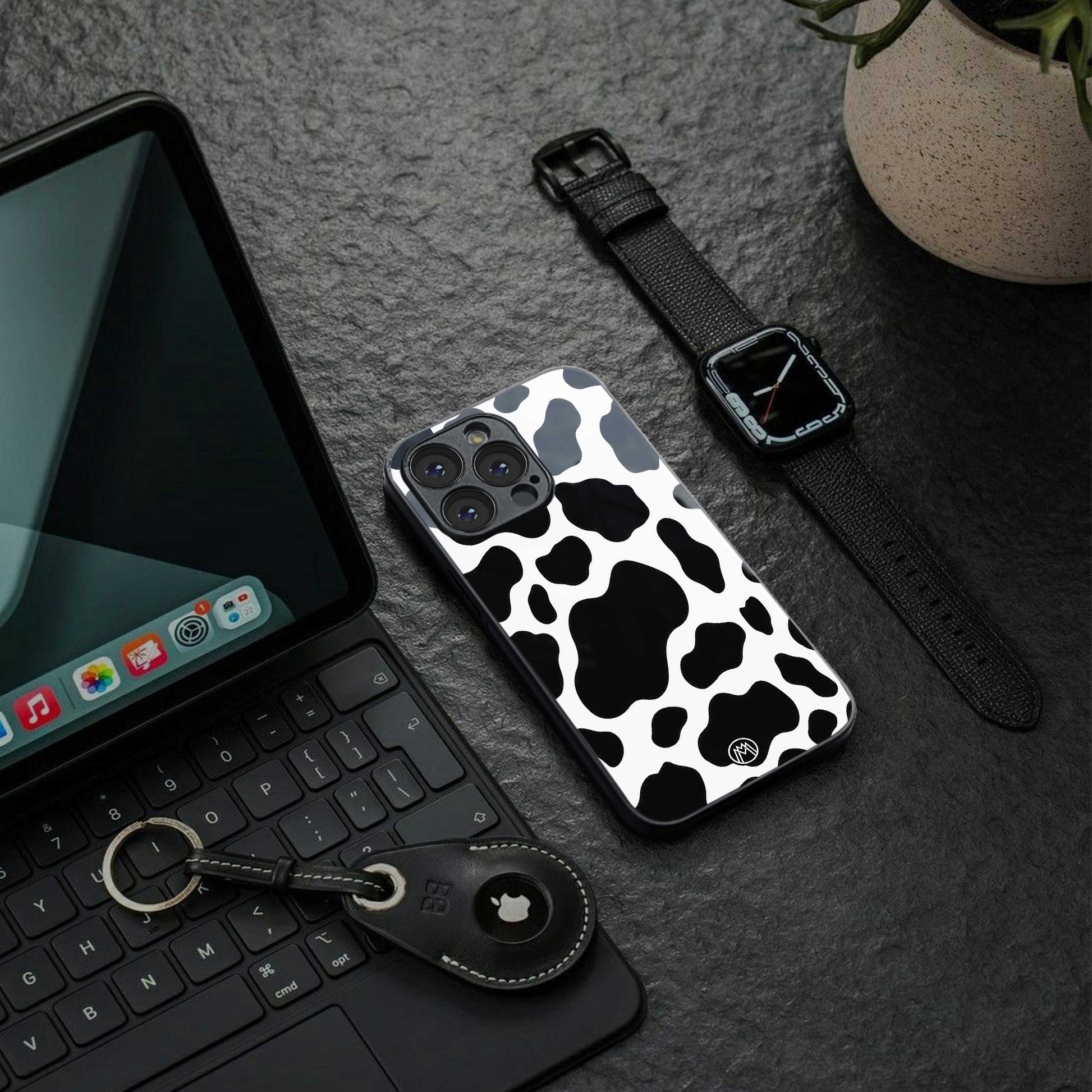 cow fur back phone cover | glass case for iphone 13 pro max