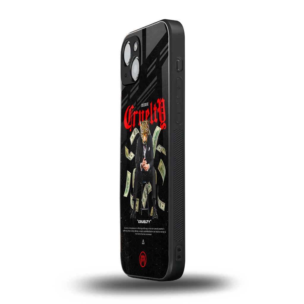 cruelty back phone cover | glass case for iphone 15
