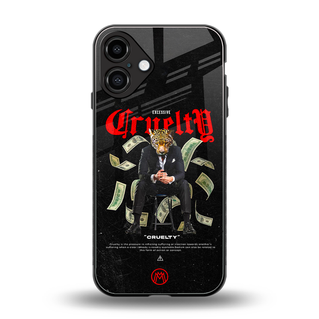 cruelty back phone cover | glass case for iphone 16 plus