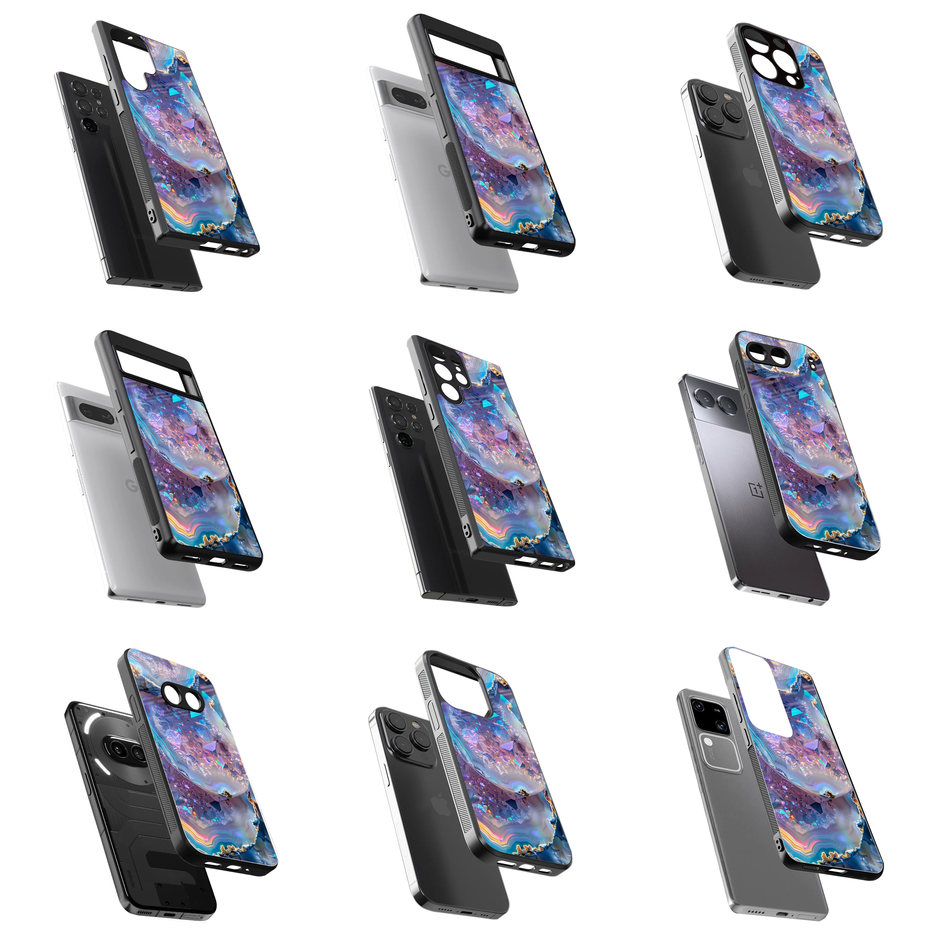 Durable Glass Back Mobile Case for iPhone, Samsung, OnePlus, Google Pixel, Redmi, Vivo, Oppo