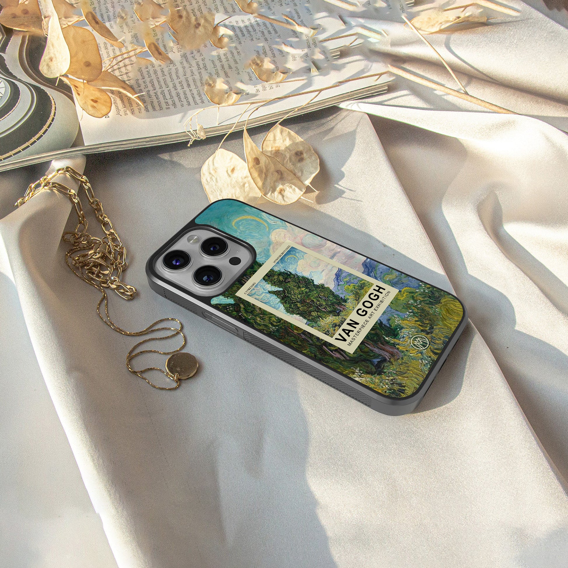 cypresses back phone cover | glass case for iphone 15 plus