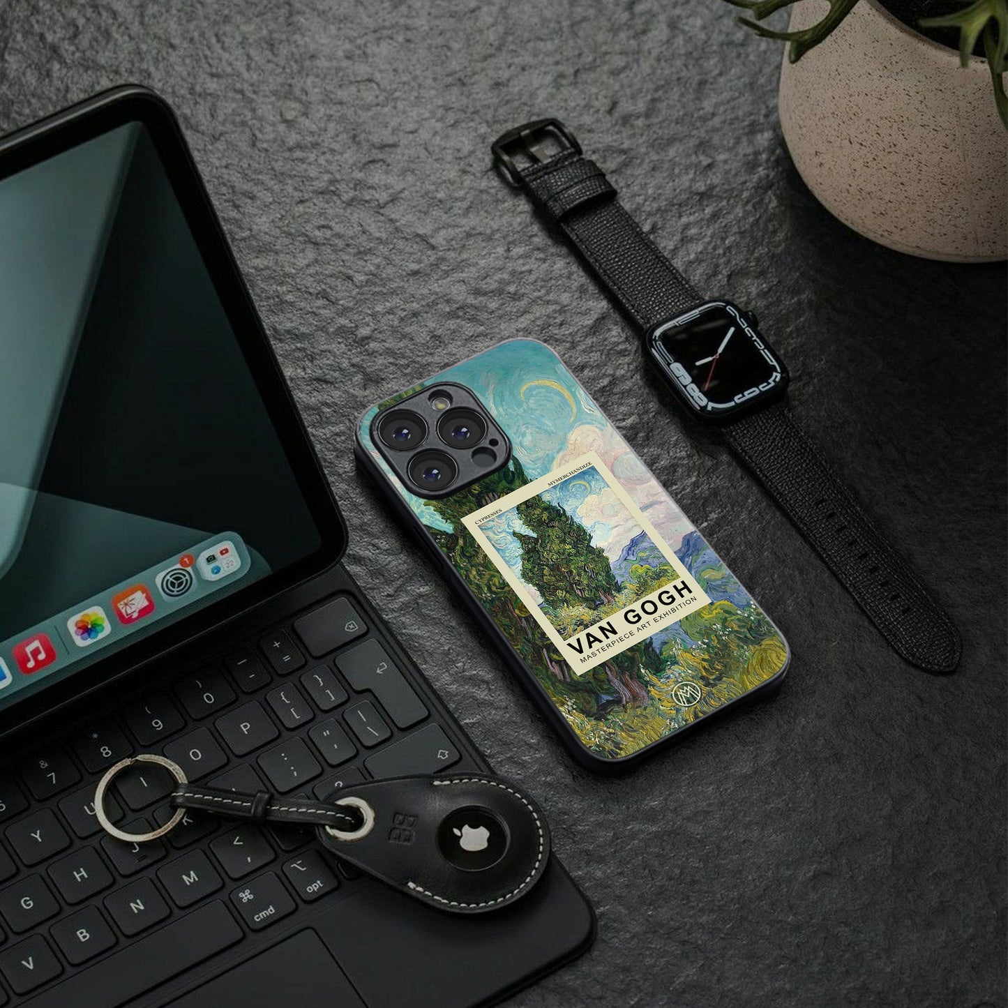cypresses back phone cover | glass case for iphone 15 plus