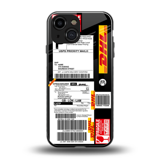 dhl delivery label back phone cover | glass case for iphone 13 mini