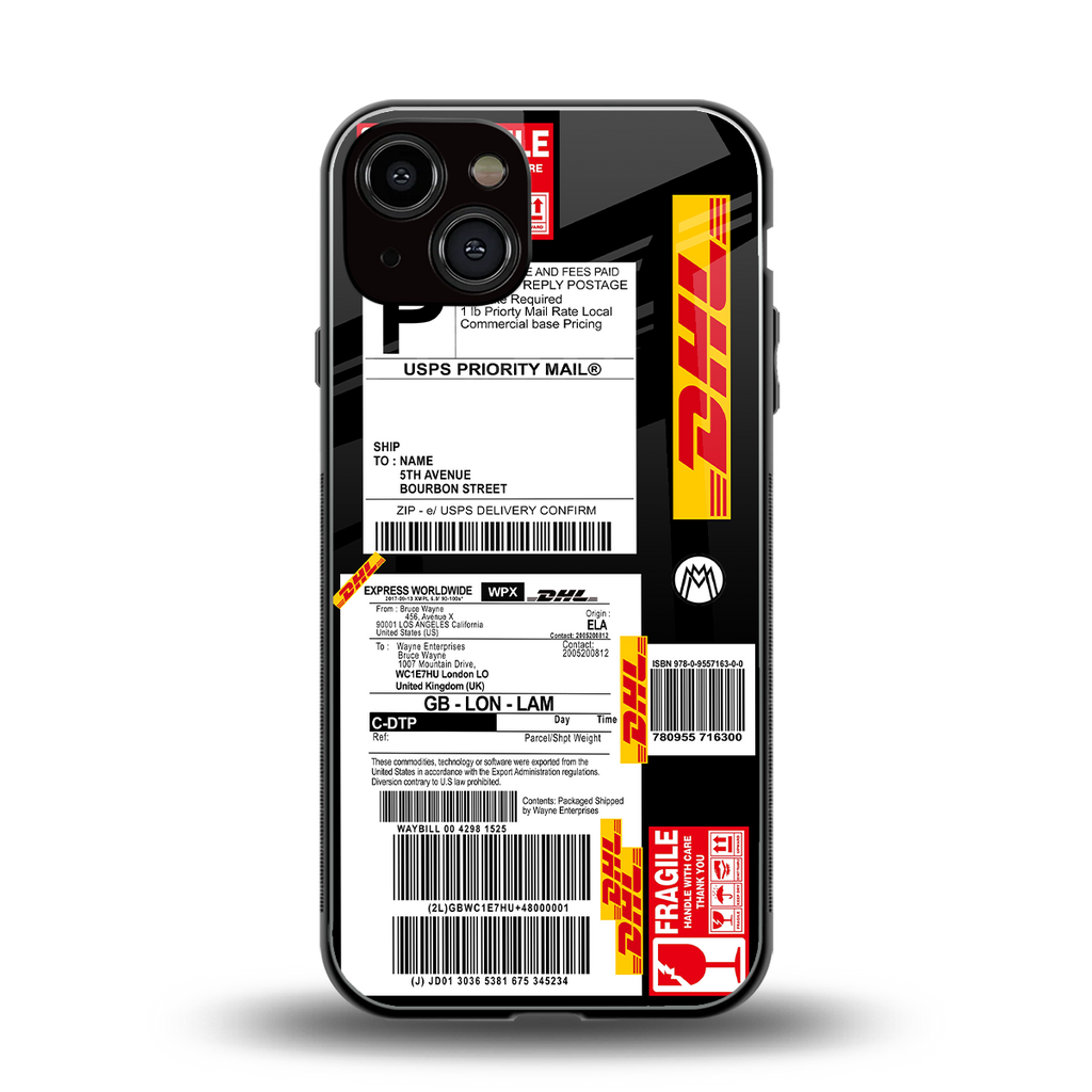 dhl delivery label back phone cover | glass case for iphone 13