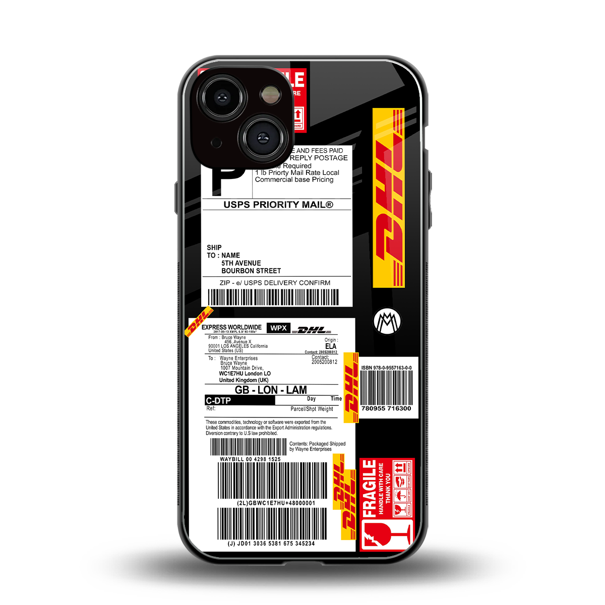 dhl delivery label back phone cover | glass case for iphone 13