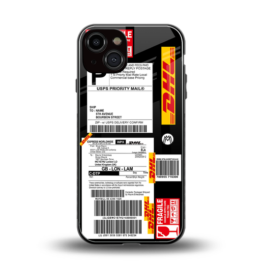 dhl delivery label back phone cover | glass case for iphone 13
