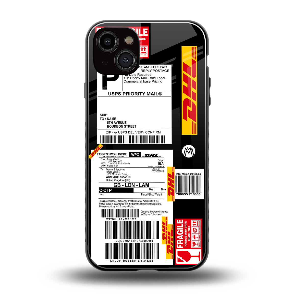 dhl delivery label back phone cover | glass case for iphone 15 plus