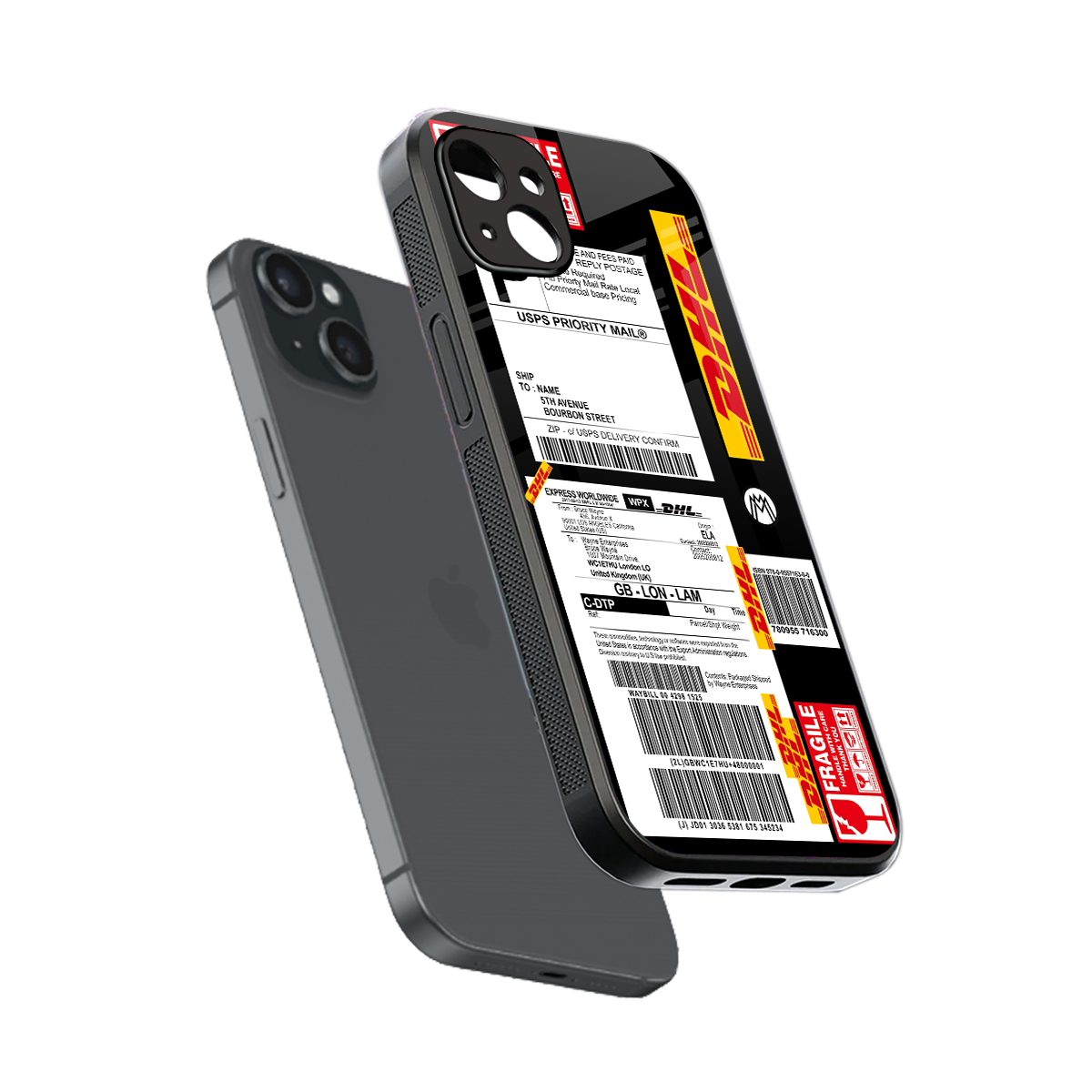 dhl delivery label back phone cover | glass case for iphone 15 plus