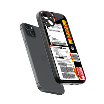 dhl delivery label back phone cover | glass case for iphone 15 plus