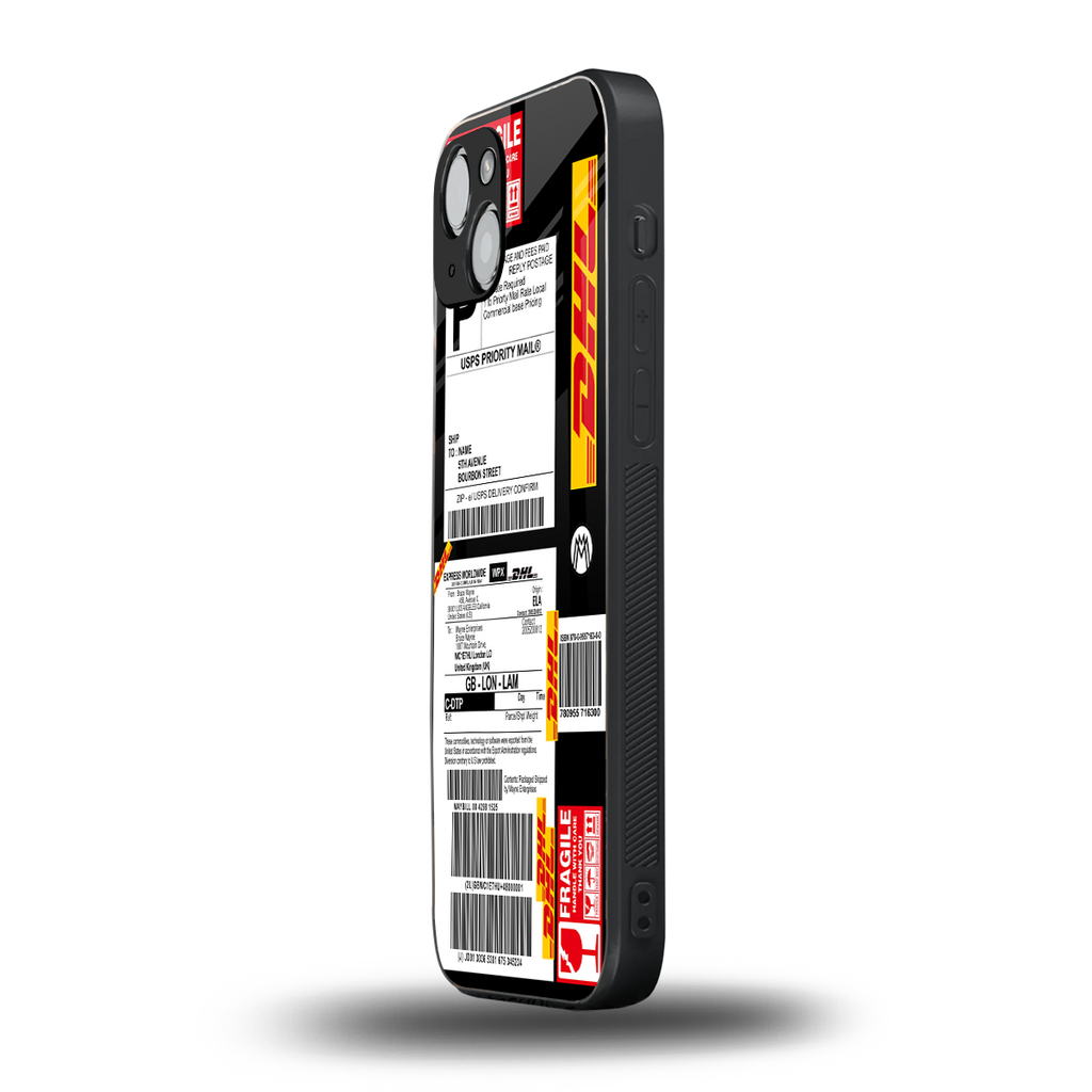 dhl delivery label back phone cover | glass case for iphone 15 plus