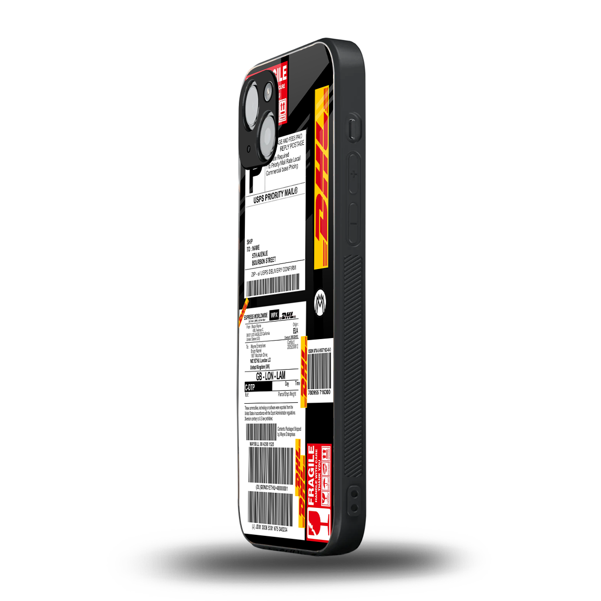 dhl delivery label back phone cover | glass case for iphone 15 plus