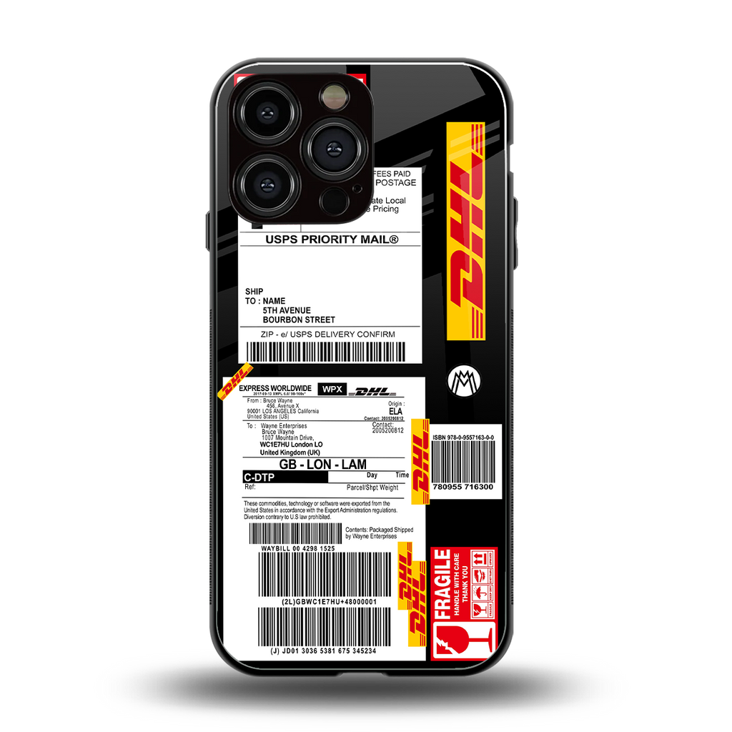 dhl delivery label back phone cover | glass case for iphone 15 pro max