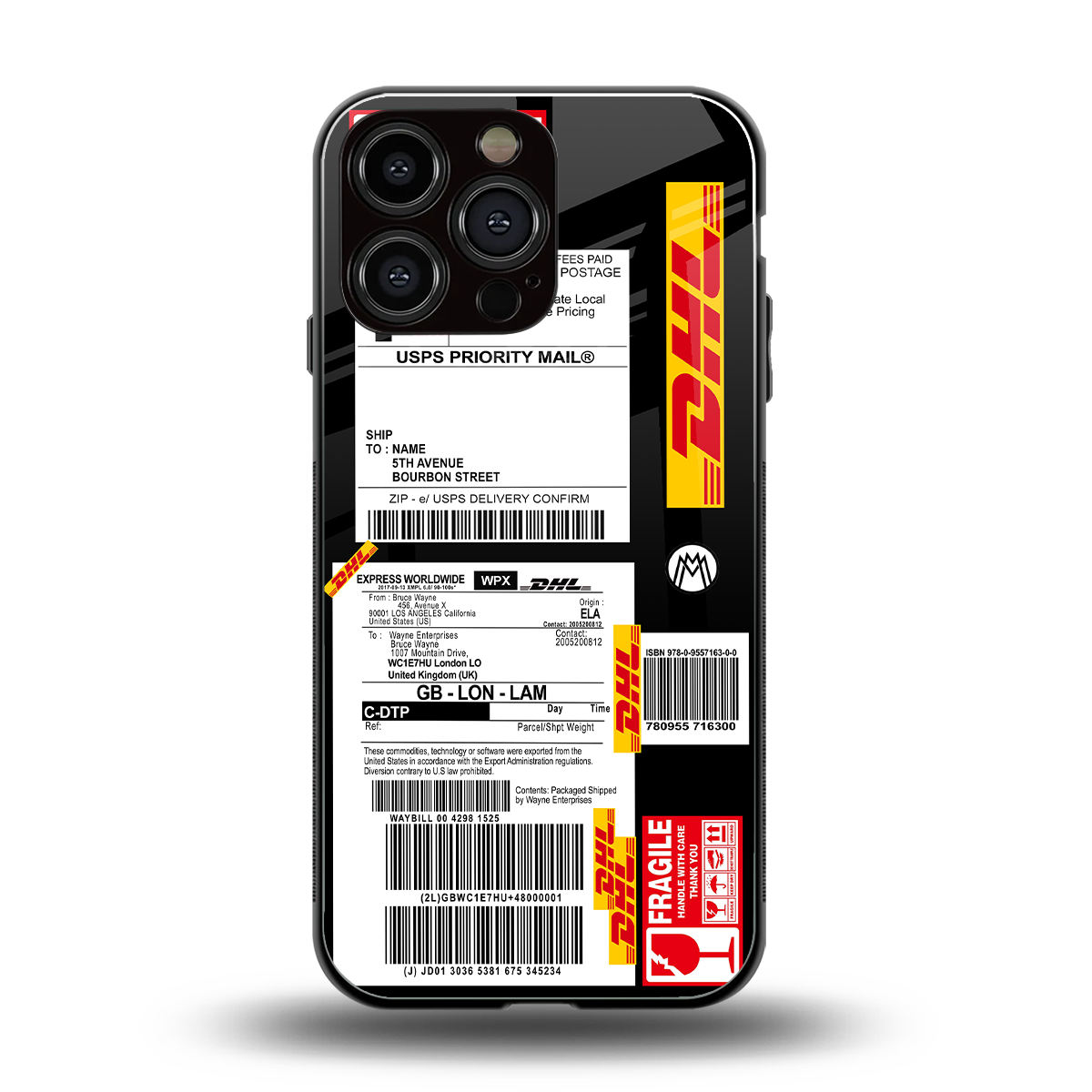 dhl delivery label back phone cover | glass case for iphone 15 pro max