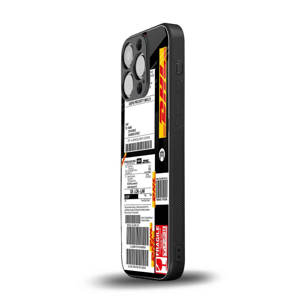 dhl delivery label back phone cover | glass case for iphone 15 pro