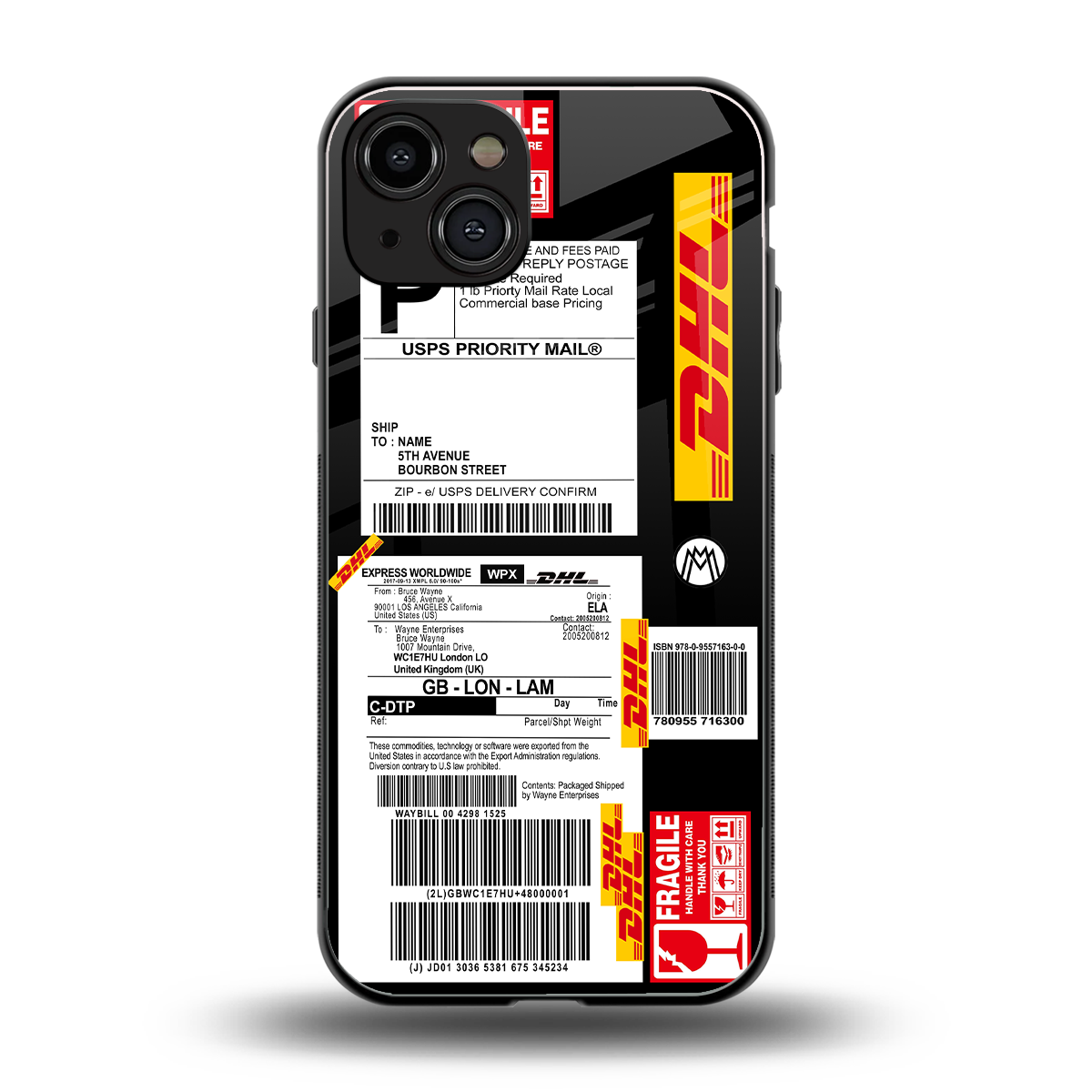 dhl delivery label back phone cover | glass case for iphone 15