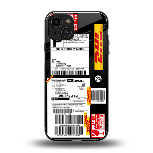 dhl delivery label back phone cover | glass case for iphone 14