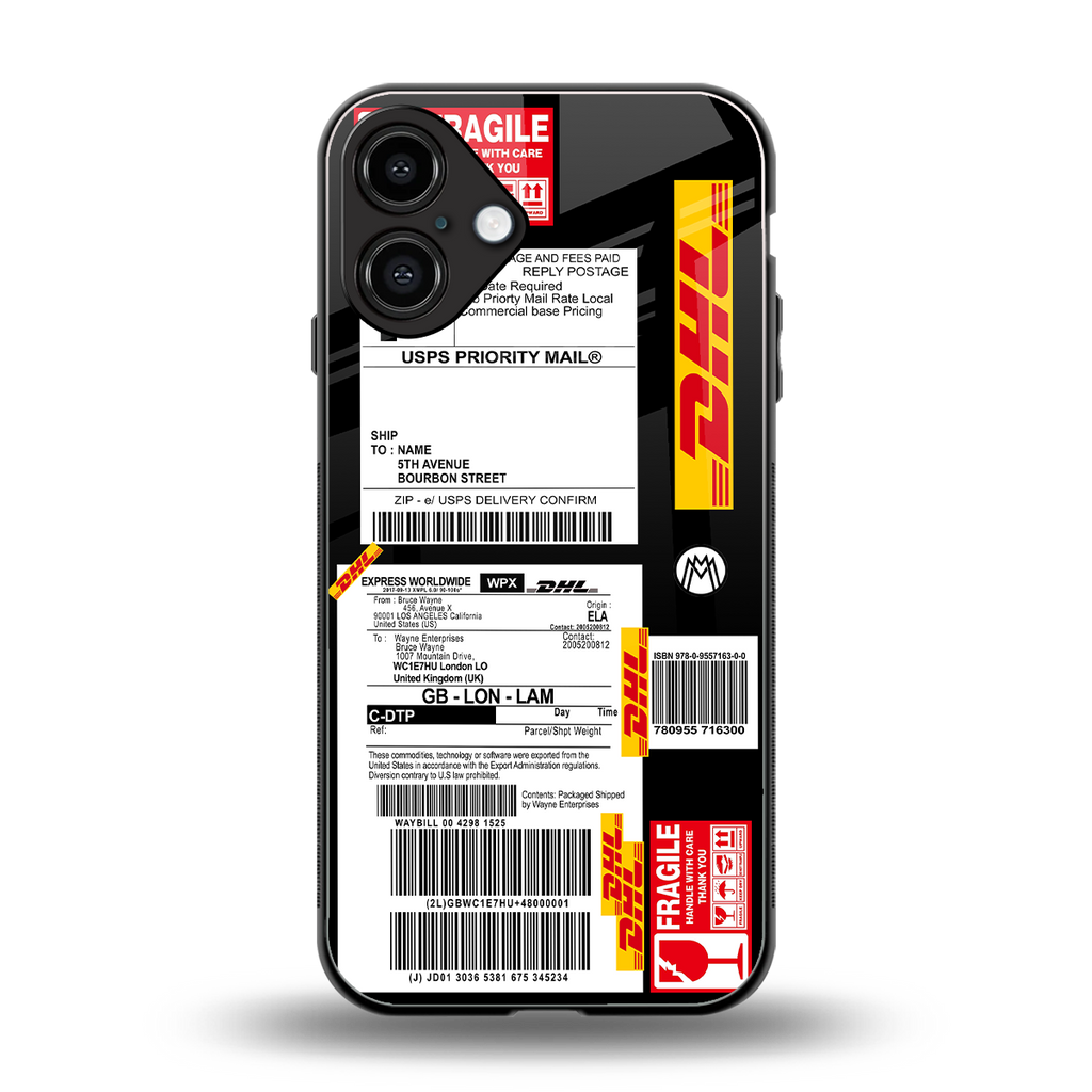 dhl delivery label back phone cover | glass case for iphone 16 plus