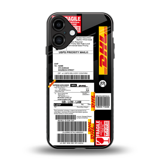 dhl delivery label back phone cover | glass case for iphone 16 plus