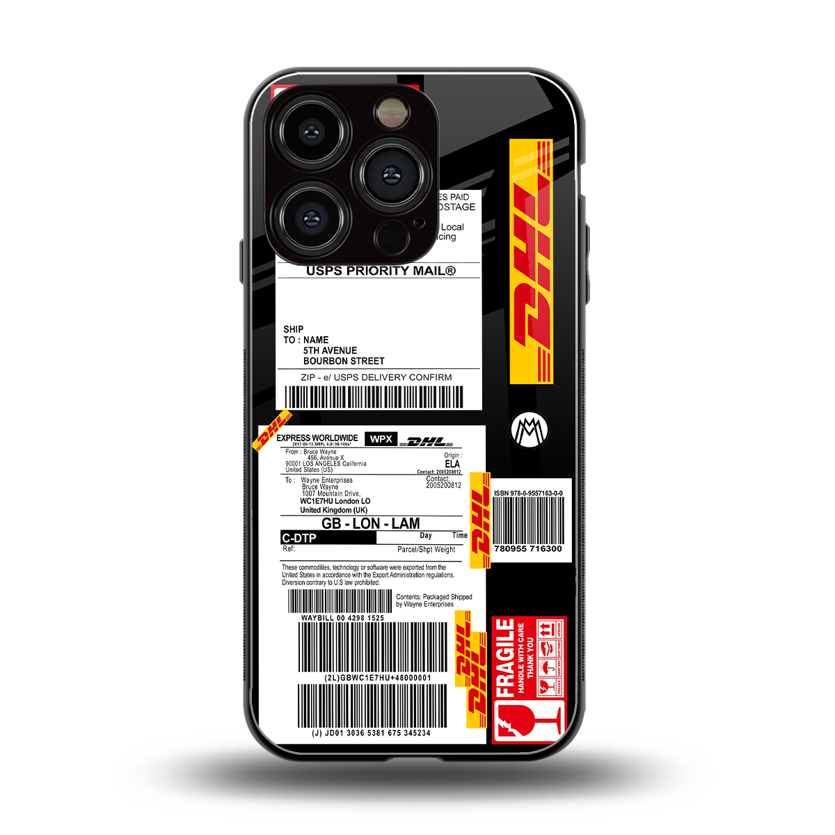 dhl delivery label back phone cover | glass case for iphone 16 pro