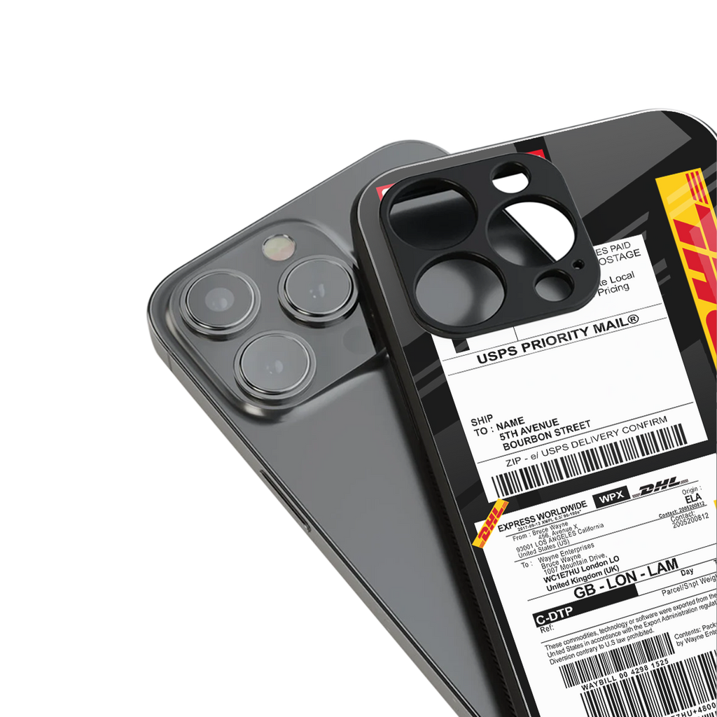 dhl delivery label back phone cover | glass case for iphone 15 plus