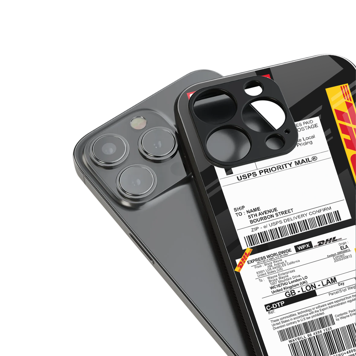 dhl delivery label back phone cover | glass case for iphone 15