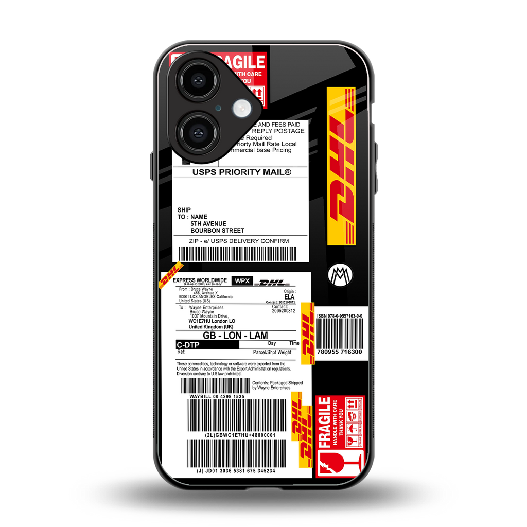 dhl delivery label back phone cover | glass case for iphone 16