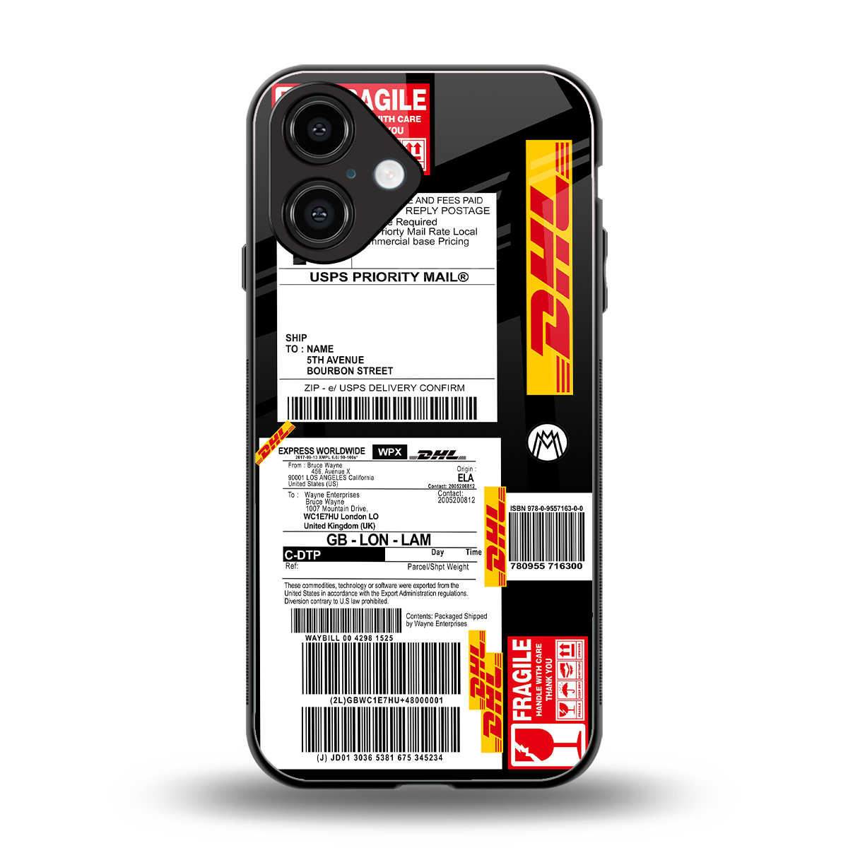 dhl delivery label back phone cover | glass case for iphone 16
