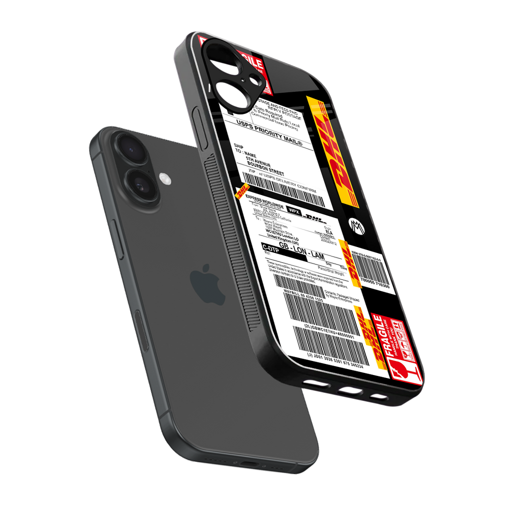 dhl delivery label back phone cover | glass case for iphone 16