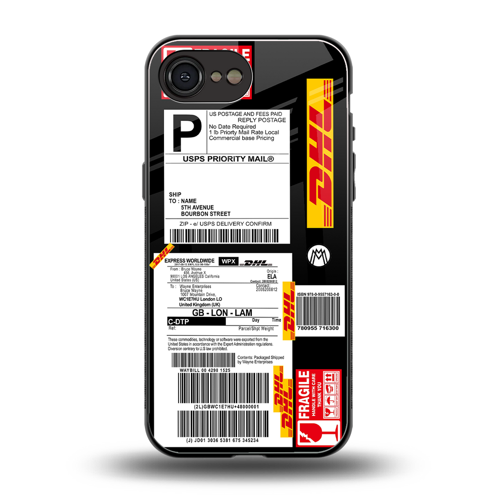 dhl delivery label back phone cover | glass case for iphone 16e