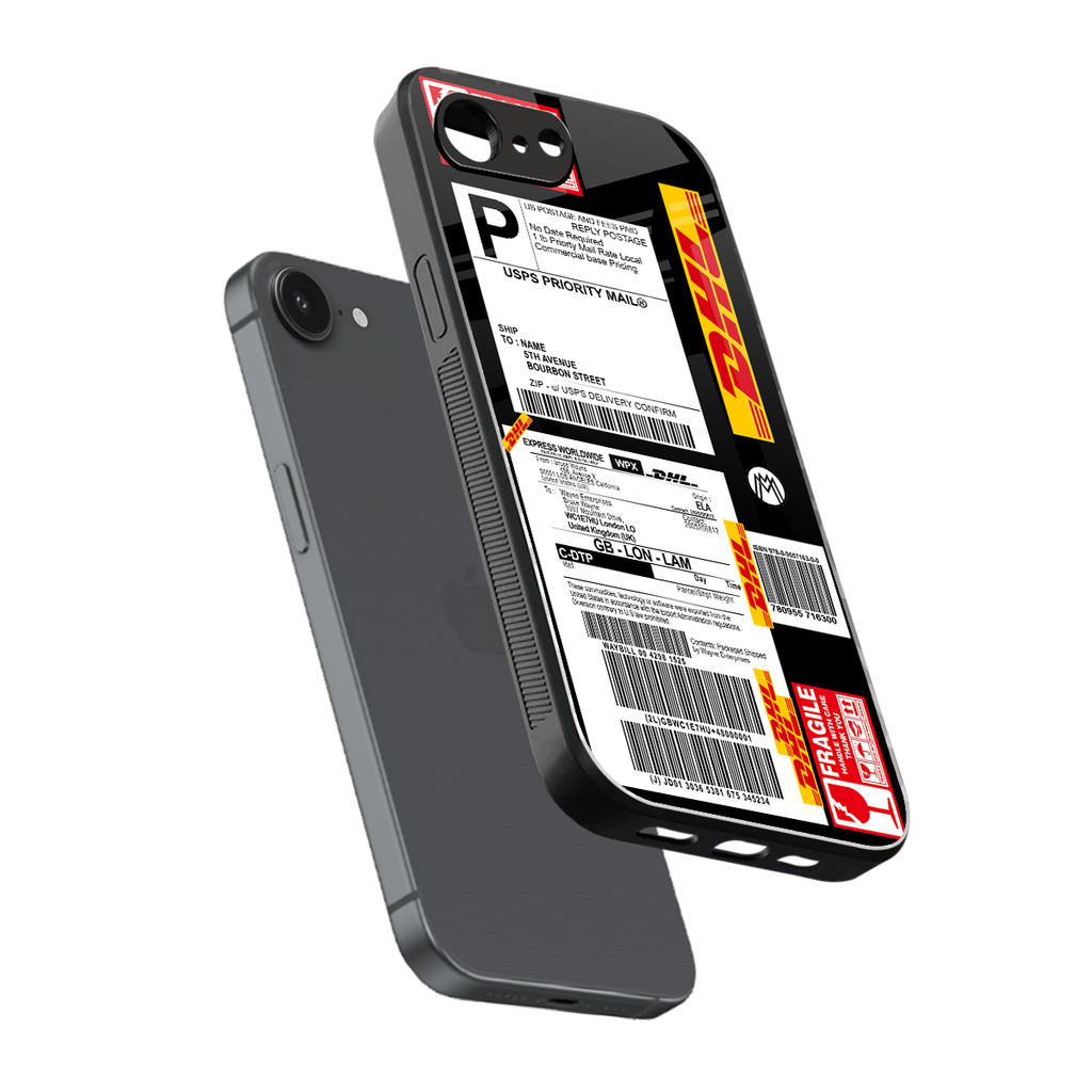 dhl delivery label back phone cover | glass case for iphone 16e
