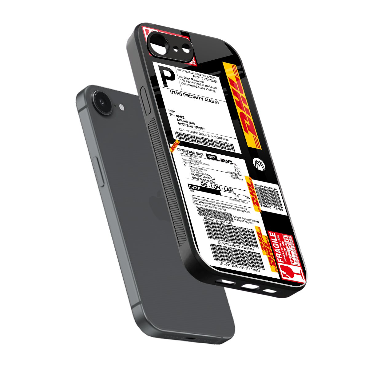 dhl delivery label back phone cover | glass case for iphone 16e