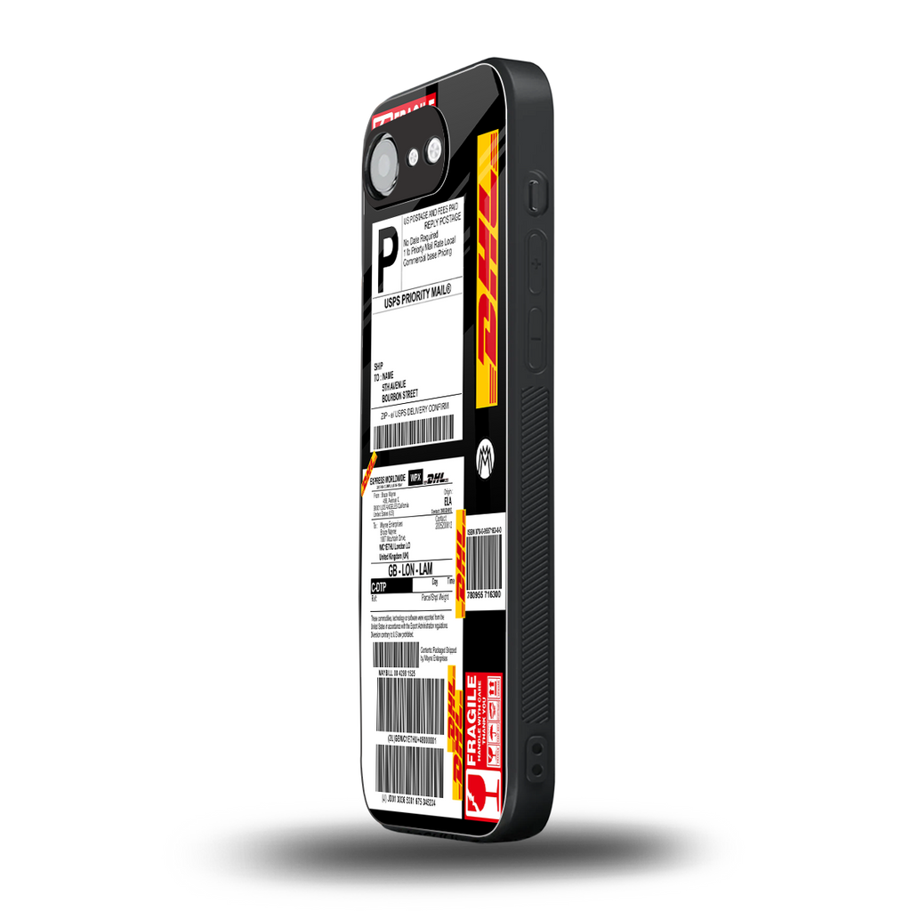dhl delivery label back phone cover | glass case for iphone 16e