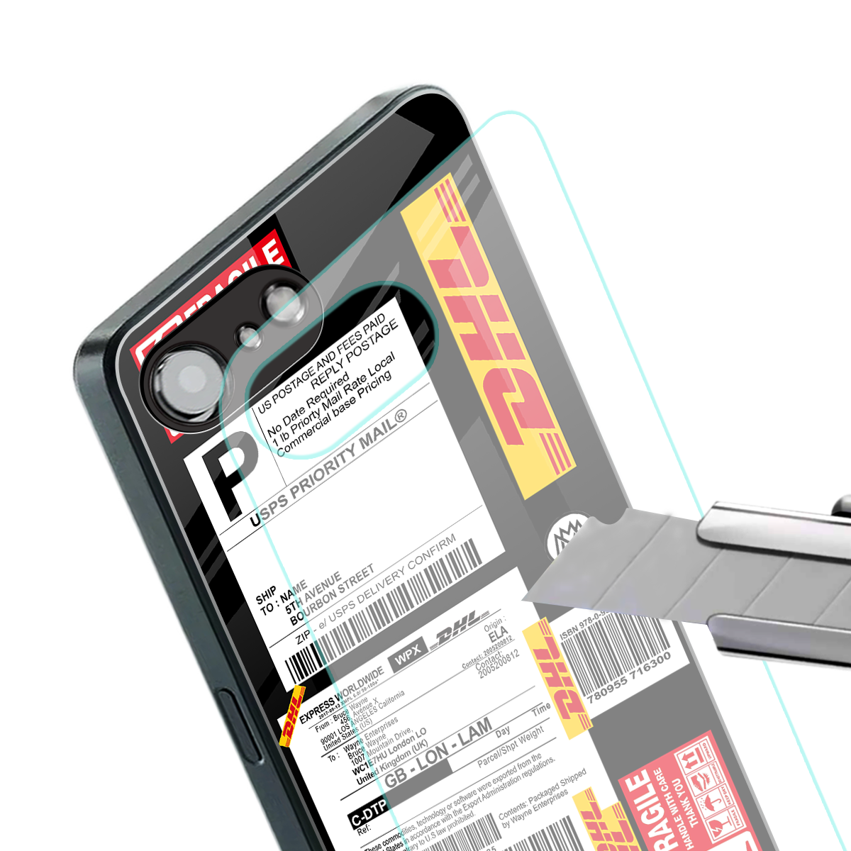 dhl delivery label back phone cover | glass case for iphone 16e