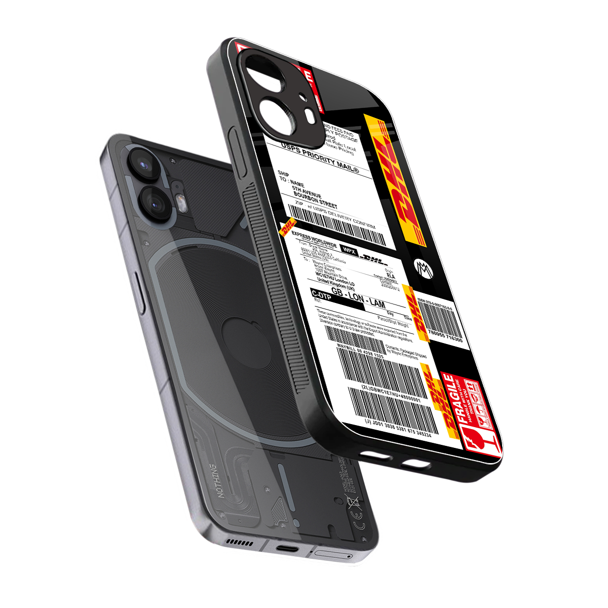 dhl delivery label back phone cover | glass case for nothing phone 2