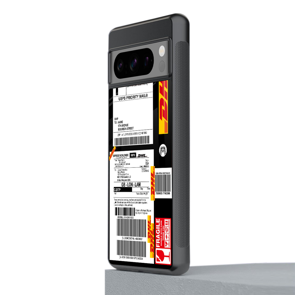 dhl delivery label back phone cover | glass case for google pixel 8 pro