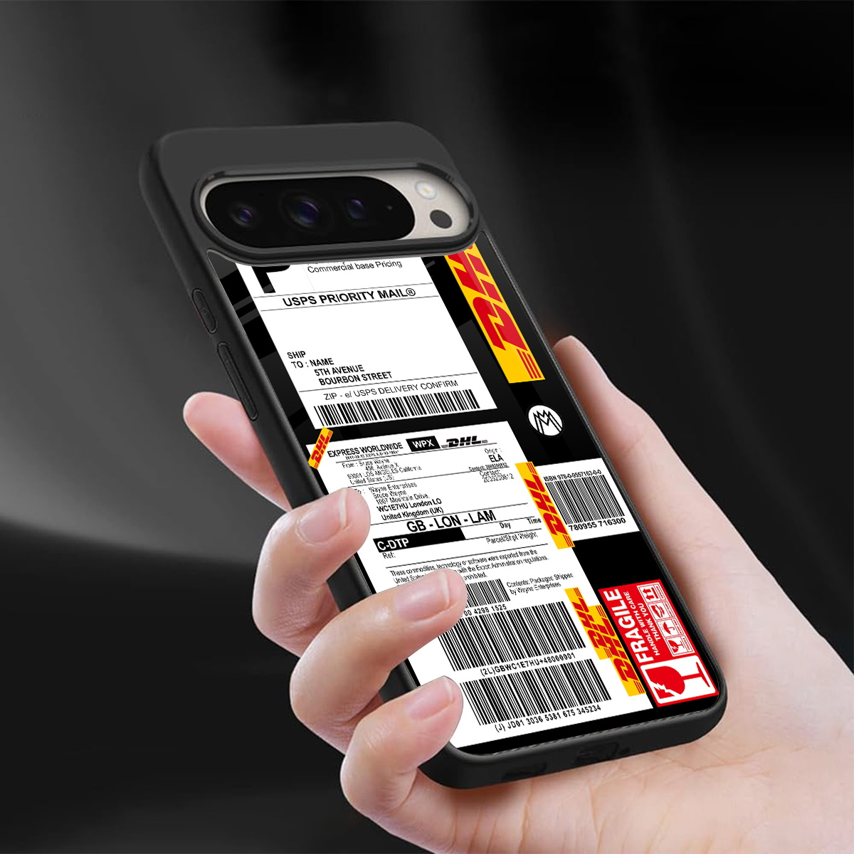 dhl delivery label back phone cover | glass case for google pixel 9 pro xl
