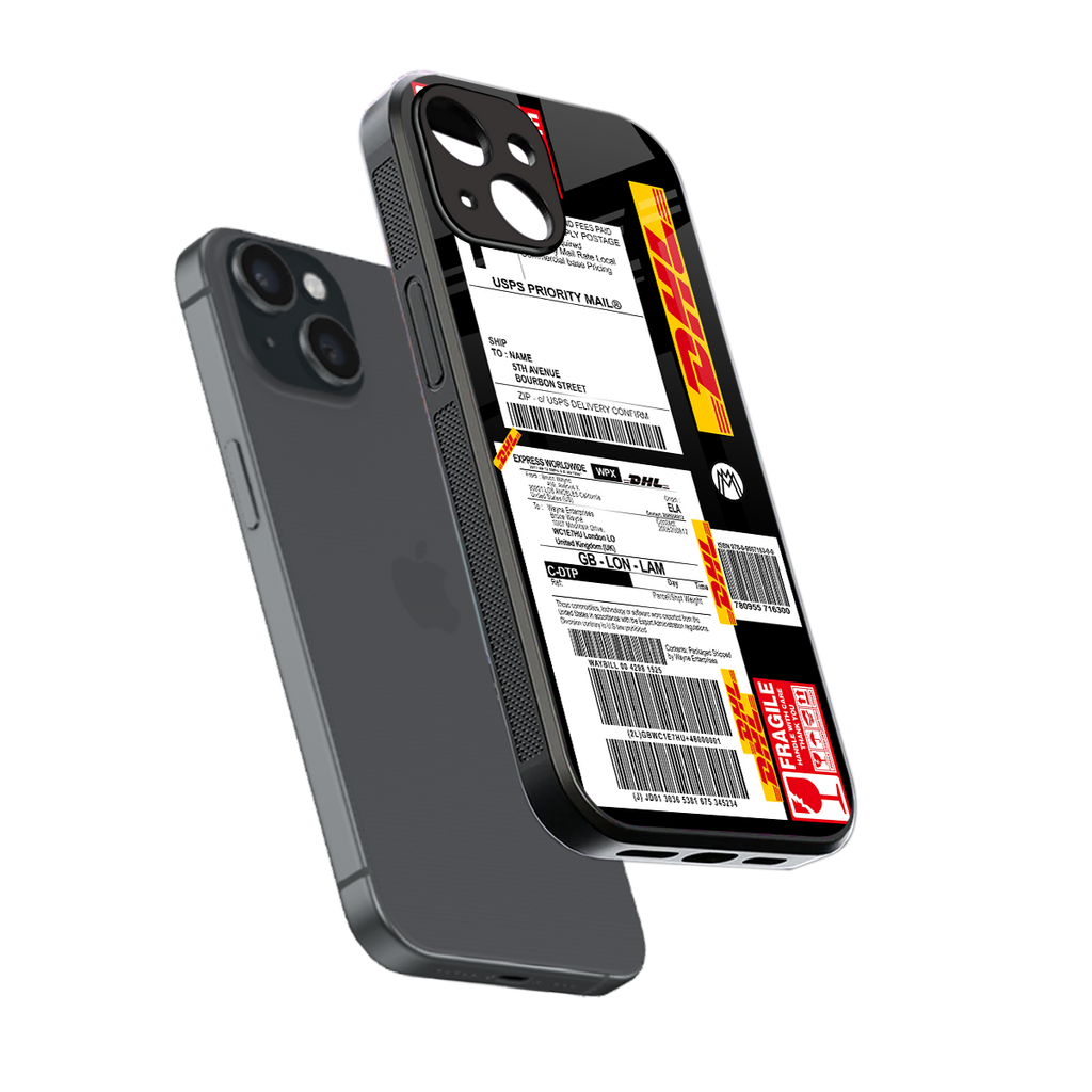 dhl delivery label back phone cover | glass case for iphone 15