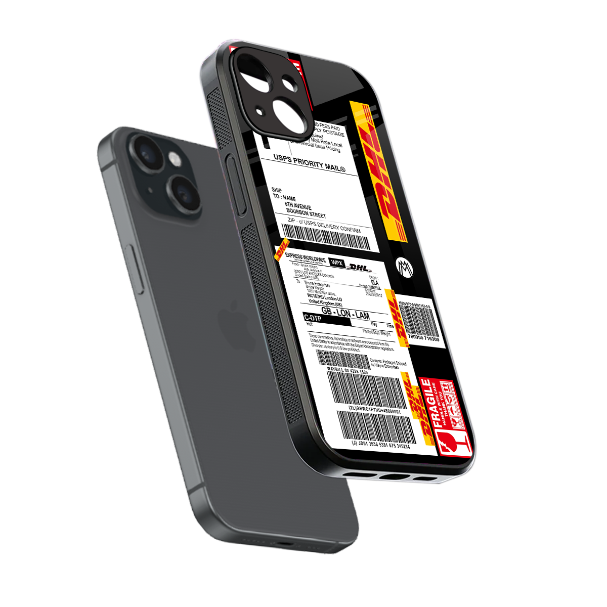 dhl delivery label back phone cover | glass case for iphone 15