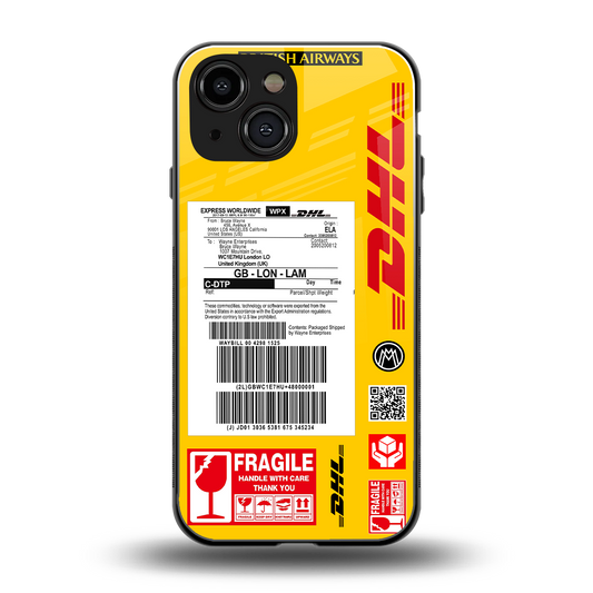 dhl yellow delivery label back phone cover | glass case for iphone 13 mini