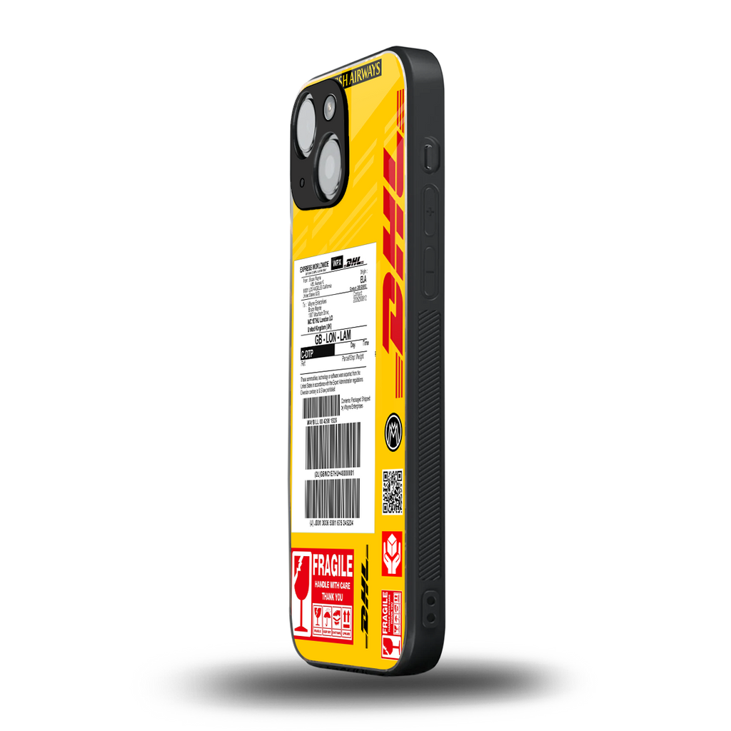 dhl yellow delivery label back phone cover | glass case for iphone 13 mini