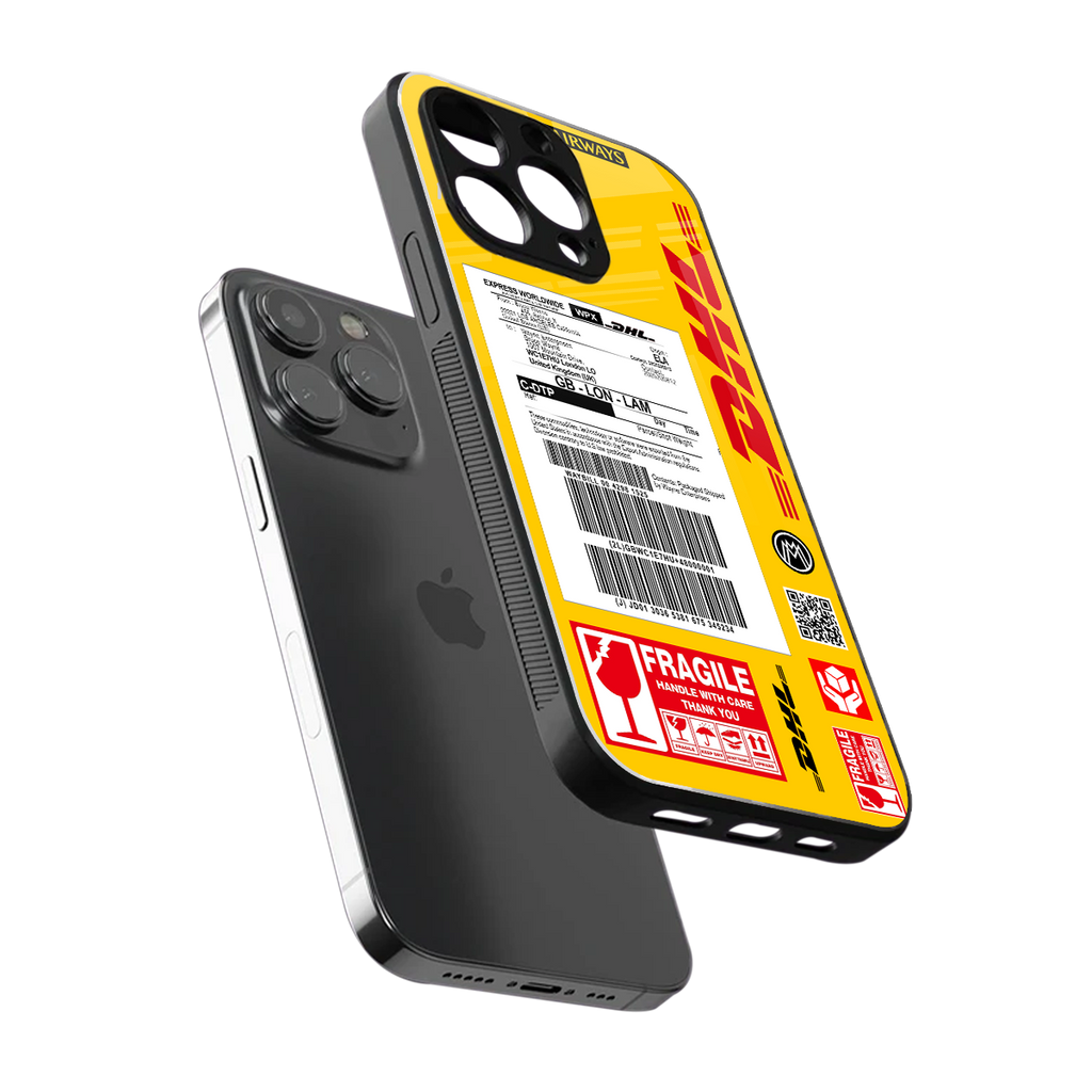 dhl yellow delivery label back phone cover | glass case for iphone 13 pro