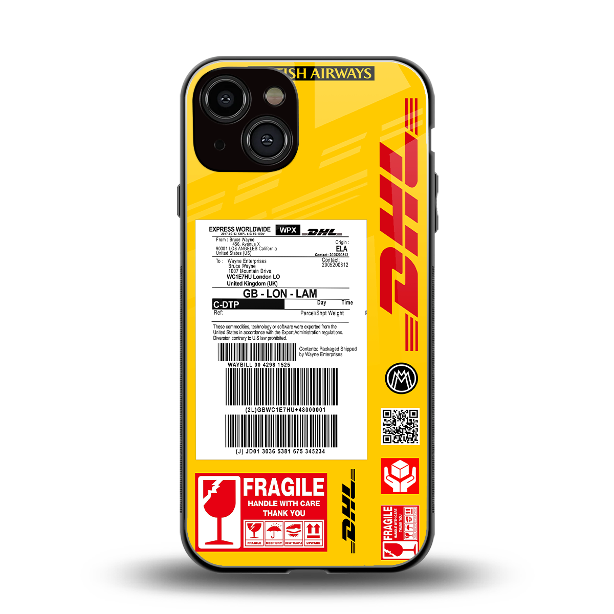 dhl yellow delivery label back phone cover | glass case for iphone 13