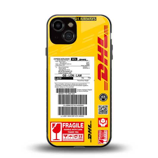 dhl yellow delivery label back phone cover | glass case for iphone 13