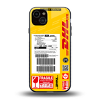 dhl yellow delivery label back phone cover | glass case for iphone 15 plus
