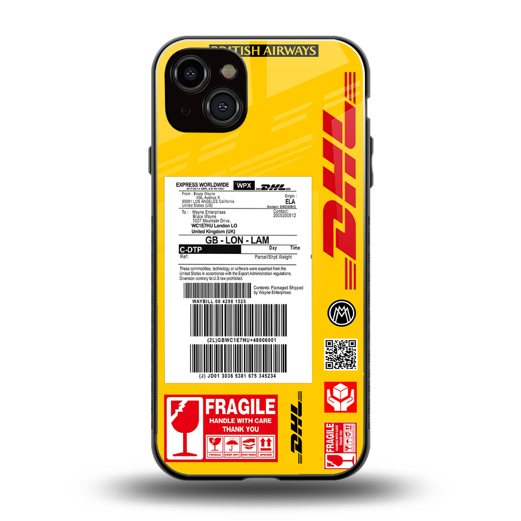 dhl yellow delivery label back phone cover | glass case for iphone 14 plus