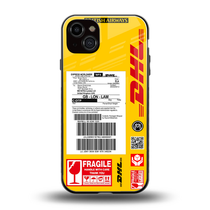 dhl yellow delivery label back phone cover | glass case for iphone 14 plus