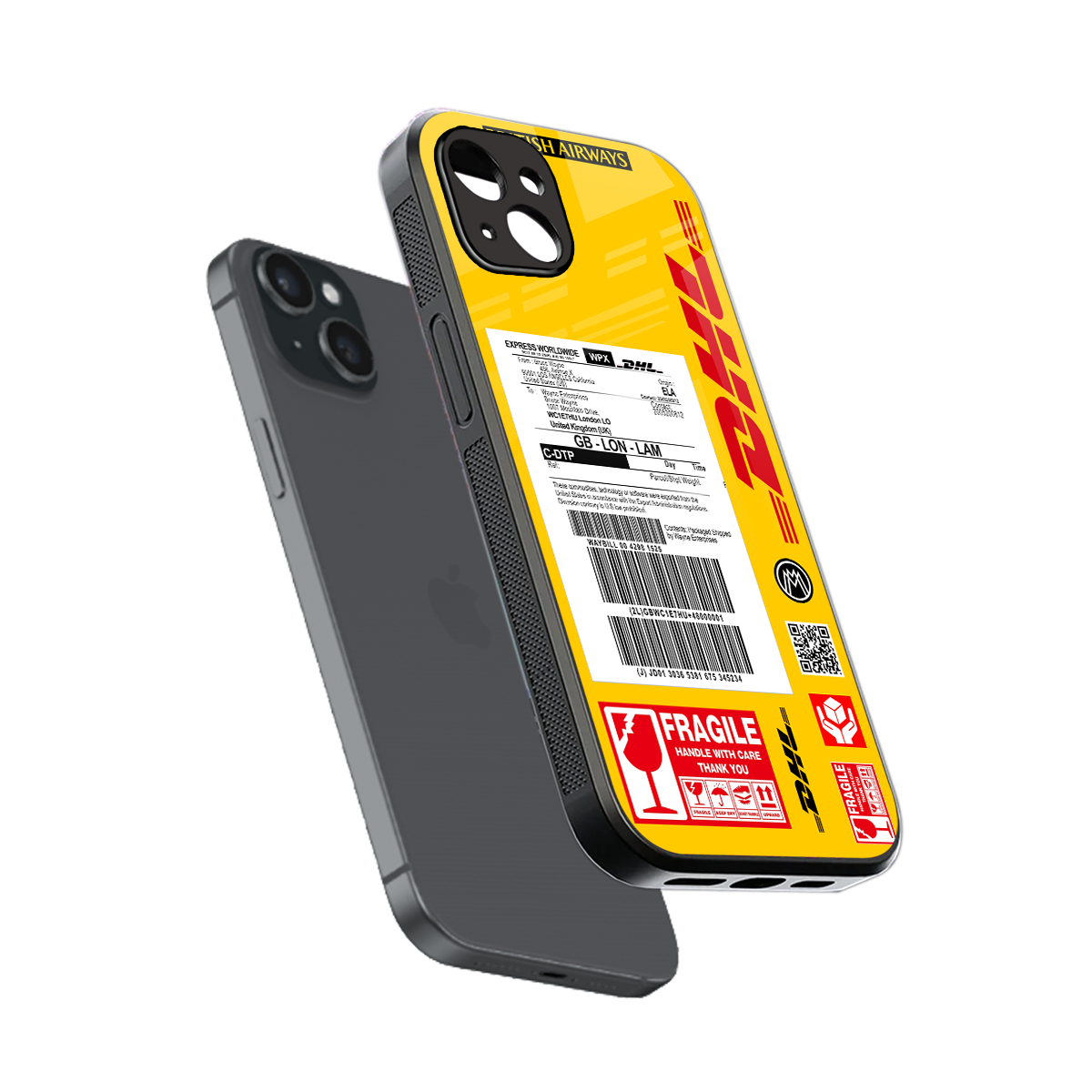 dhl yellow delivery label back phone cover | glass case for iphone 15 plus