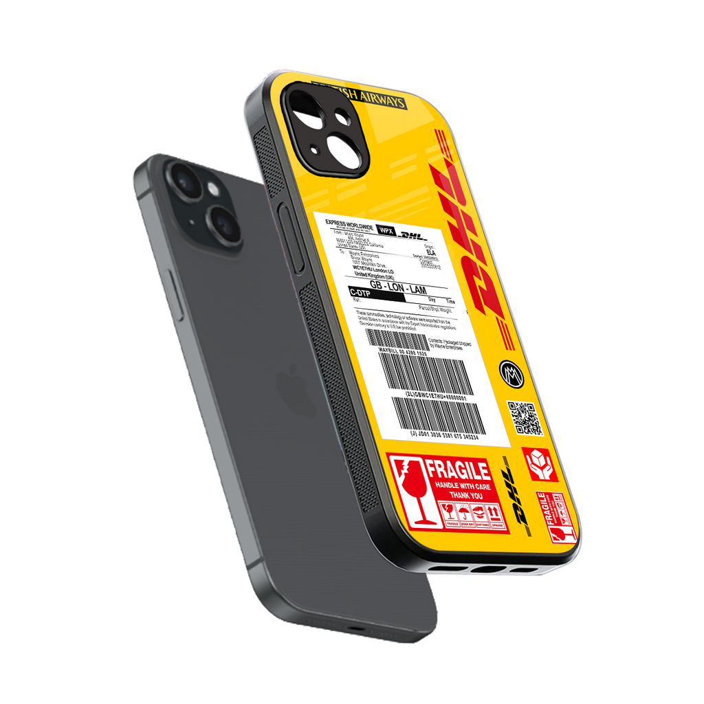 dhl yellow delivery label back phone cover | glass case for iphone 14 plus